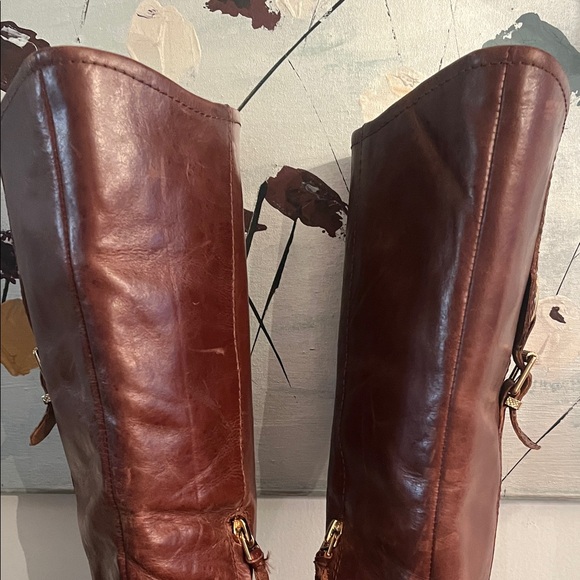 Women's Tall Brown Leather Heeled Riding Boots - Picture 9 of 10